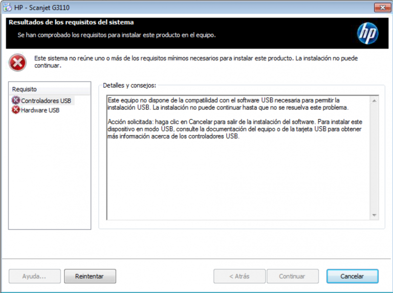 [Windows 7] – Error HP al Momento de Instalar un Scanner – Este equipo no dispone de la compatibilidad con el Software USB.