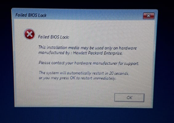 [VMware 6.7] – Failed BIOS Lock, This Installation media may be used only on hardware manufactured by.