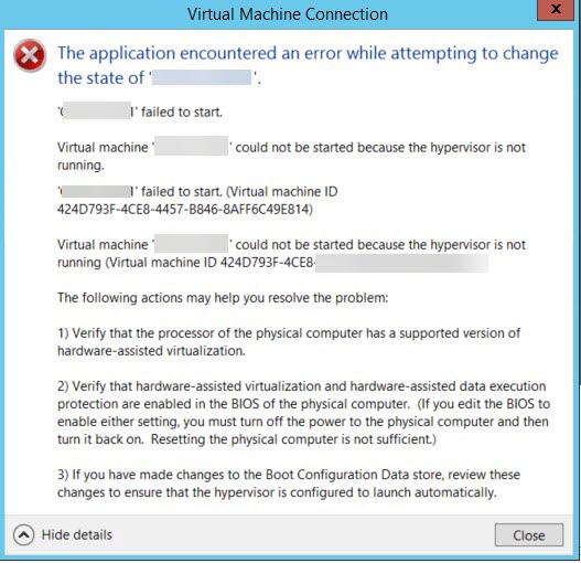 [Windows Server 2012 R2] – Virtual Machine could not be Started Because the Hypervisor is not Running